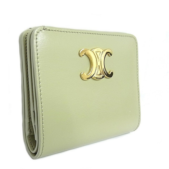Celine Bifold Wallet Triomphe Compact Wallet Leather Green x - Picture 2 of 7